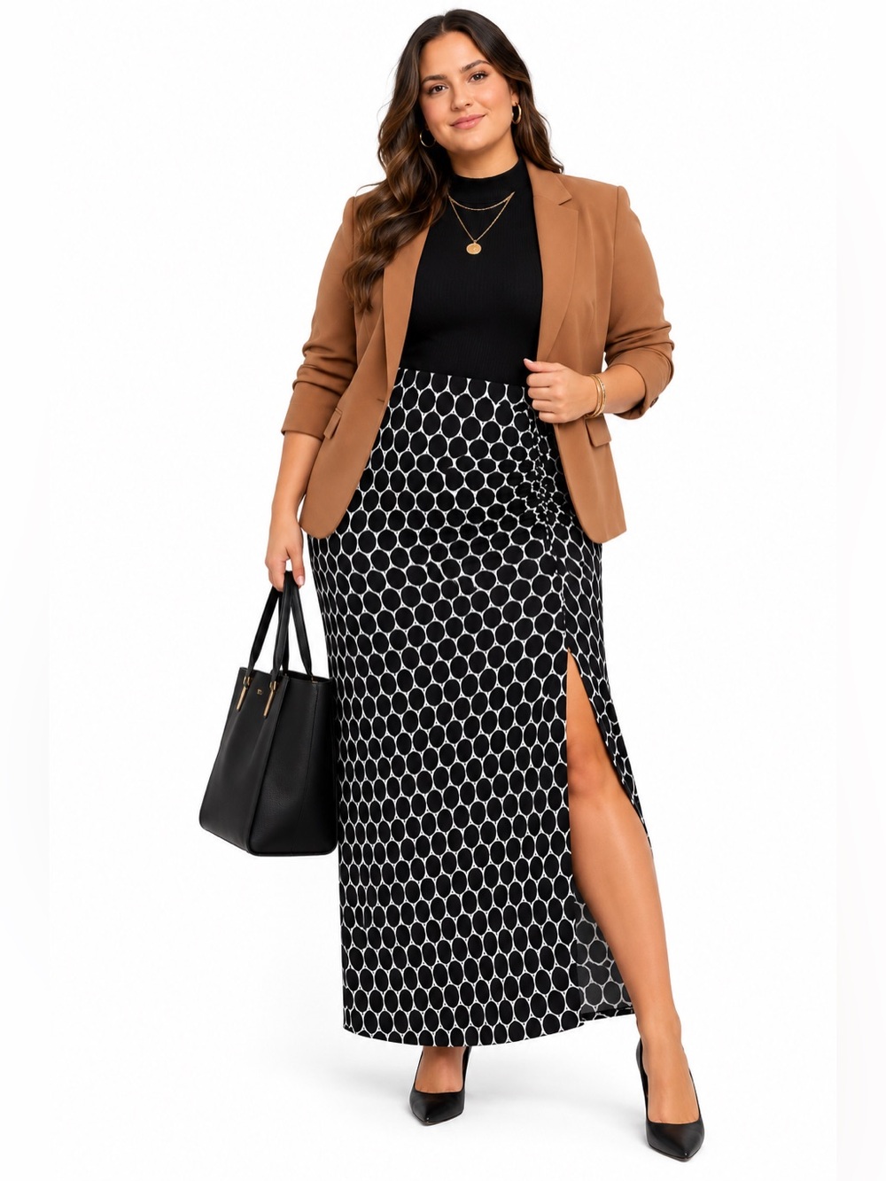LANE BRYANT Women’s Black & White Geometric Patterned Ruched Maxi Skirt 14/16